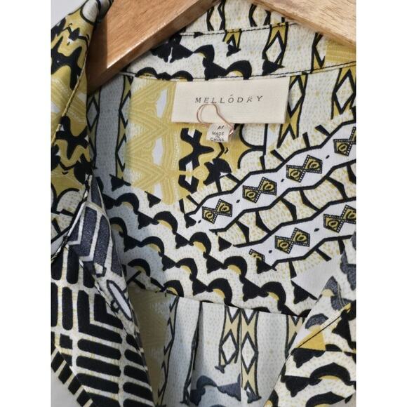 Melloday Patterned Patchwork Blouse in Black Yellow Button Front Size M $268 - Picture 3 of 7